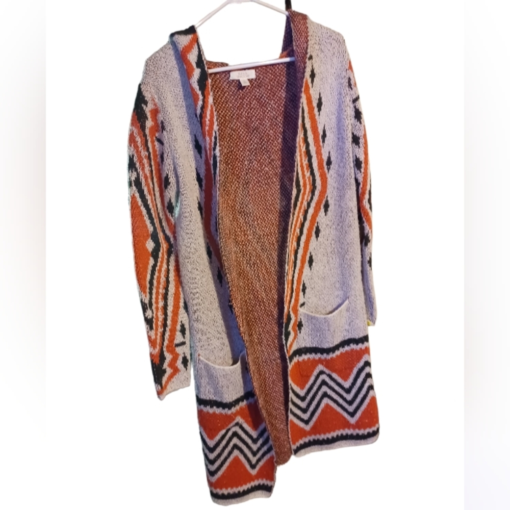 SUN & SHADOW Aztec Print Cardigan Sweater Oversized